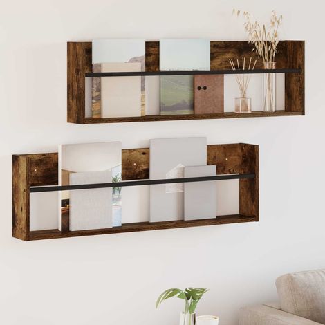 Magazinregal mit Regal 2 pcs Geräucherte Eiche 100 x 12 x 30 cm