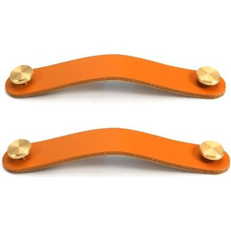 Set di 2 maniglie per ante di armadi in ottone e pelle arancione, lunghe 130 mm, con viti, adatte per armadi e cucine.
