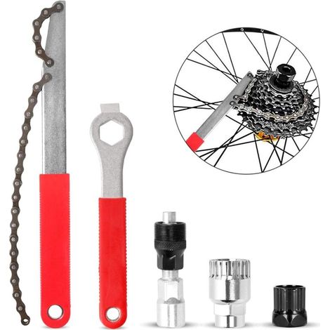 Kit d'outils de réparation de vélo, comprenant : un extracteur de manivelle de vélo (avec clé de 16 mm), un outil d'extraction de roue libre et de pignon de vélo, et un outil d'extraction de verr (1/5)