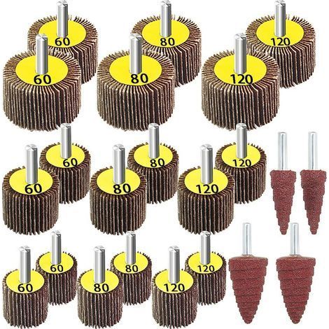 Juego de 18 discos de láminas Ø40/30/25mm – Grano 60/80/120 – Para lijar y pulir metal, madera, piedra – Compatible con taladro eléctrico (1/5)