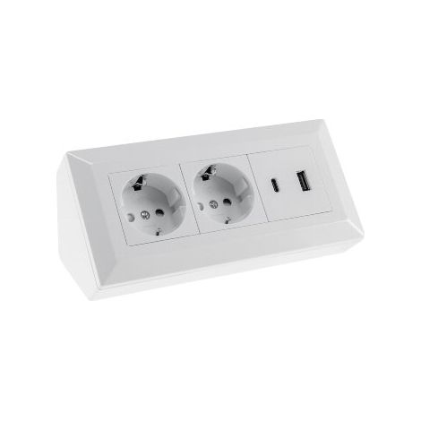 2-fach Steckdosenblock, USB-A+C, weiß, Aufbaumontage (1/5)