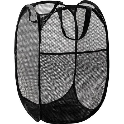 Cesto portabiancheria pieghevole in rete, salvaspazio, ideale per casa, dormitori, viaggi e per riporre oggetti - Nero (1/5)