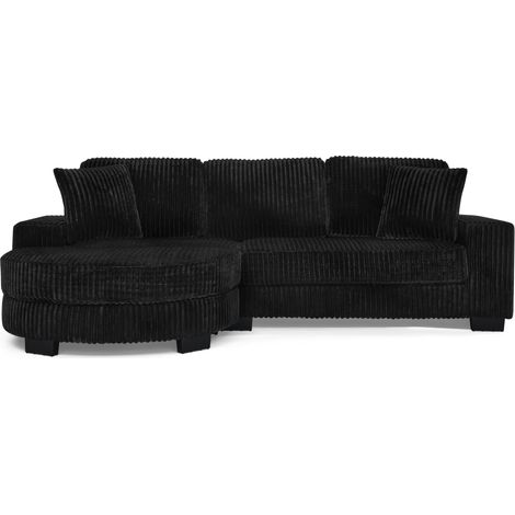Canapé d’angle 4 places en velours côtelé, modulable avec pouf ovale réversible, 2 coussins inclus, pour salon, appartement ou bureau, 256,5 x 133,5 x 89 cm, noir – CHICFURN (1/5)