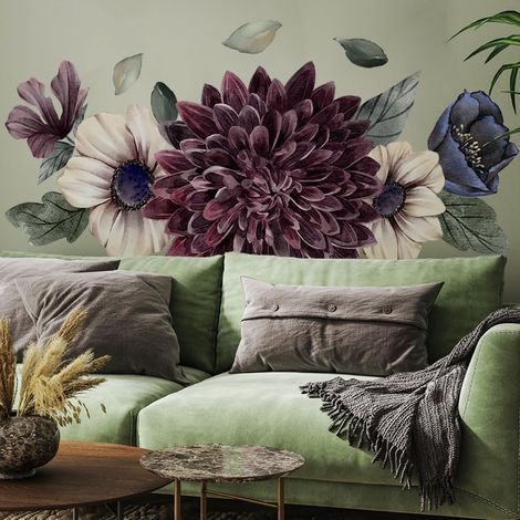 Stickers Muraux Grandes Fleurs Autocollant Mural 3D Floral Violet Deco Stickers Salle de Bain Cuisine Salon Chambre Bébé Décoration (1/5)