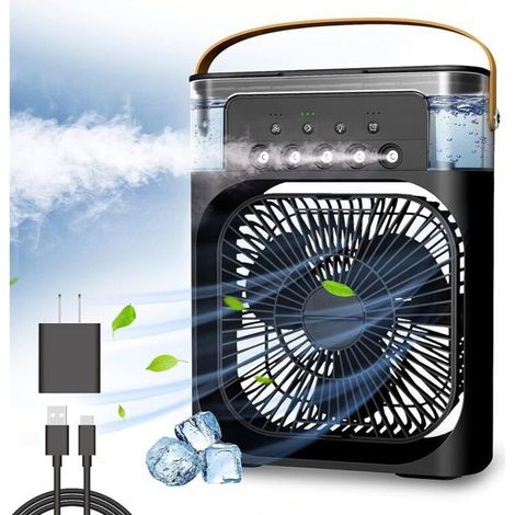 Refroidisseur d'air personnel, climatiseur portable, mini refroidisseur par évaporation avec lumière LED 7 couleurs, minuterie 1/2 (1/5)