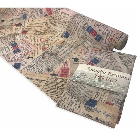 LA NAPPE EST RÉSISTANT AUX TACHES DE RÉSINE TRAITÉE TORINO CARTE POSTALE Cm. 140x140 x4 personnes