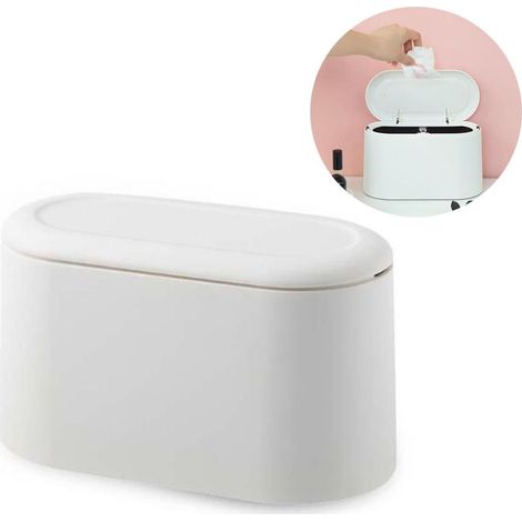 Tischabfalleimer mit Deckel – 2,5 l – Aus umweltfreundlichem EP-Kunststoff – Für Küche, Bad, Büro, Auto, Bett – Weiß (1/5)