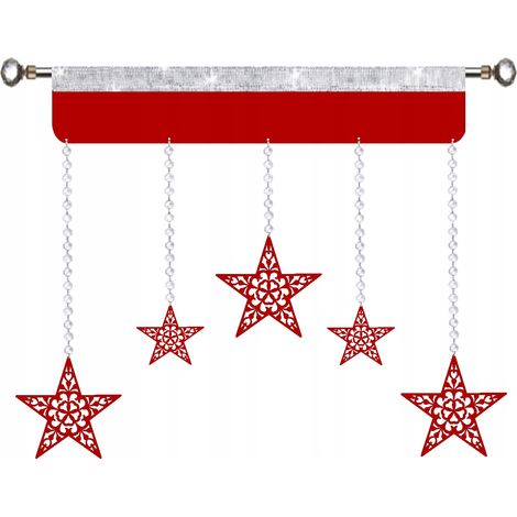 Mantovana natalizia per tende con stelle glamour, stile invernale, 90 cm, rossa