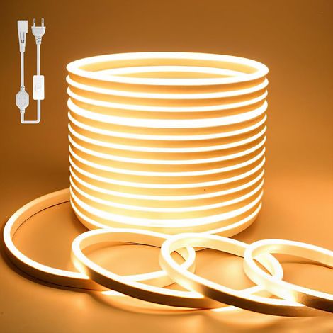 Waterproof Outdoor LED Strip 2 m Yellow LED Strip 220 V Neon Strip Light IP65 Waterproof Flexible Indoor Cut-Off Included Mains Adapter for Bedroom Kitchen (1/5)