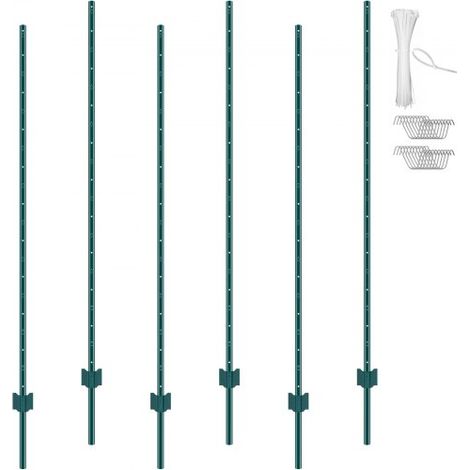 Postes de Cerca de Metal 182,88 cm Postes de Cerca de Acero al Carbono Resistentes 6 Piezas Postes de Metal para jardín, Césped, Granjas, Cercas al Aire Libre, Huertos, Carreteras, Verde (1/5)