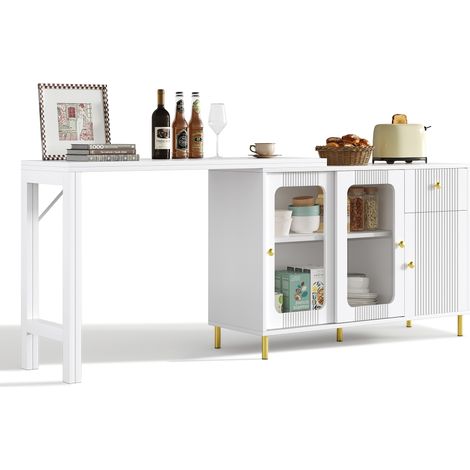 ELVMI Credenza con Ante Scorrevoli, Cassetti e Piano Estensibile, Sala da Pranzo, MDF, 116 x 40 x 78,5 cm, Bianca (1/5)