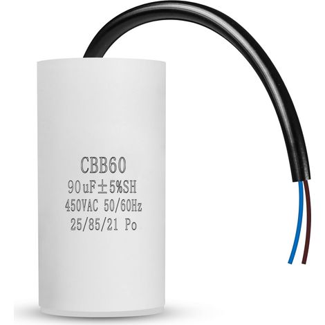 CBB60 90uf Condensateur de moteur 450 V, 50/60 Hz, condensateur de démarrage avec câble 90 µF 450 V pour moteur électrique (1/5)