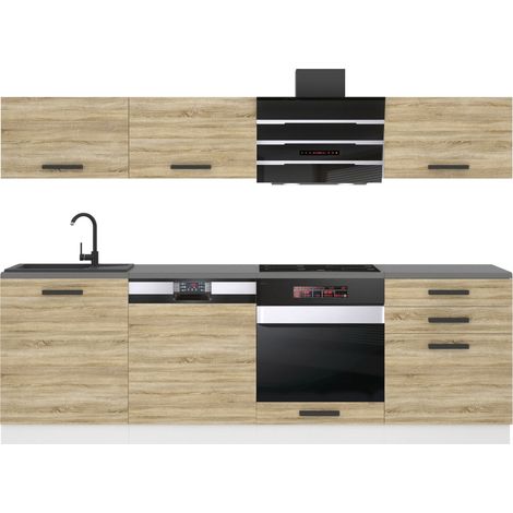 Belini Cuisine Equipee Complete Linda Muebles de Cuisine Complets - 240 cm. Cuisine Complete avec Plan de Travail, chêne Sonoma (1/4)