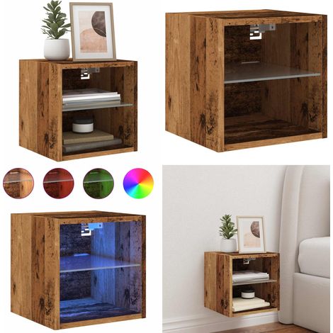 Mueble de TV de pared con luces LED envejecida 30x28,5x30 cm - Luces LED RGB - Almacenamiento en pared