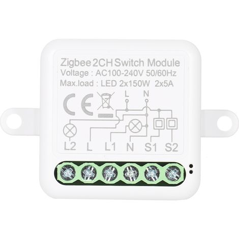 Módulo de relé inteligente Zigbee de 2 canales con interruptor bidireccional para automatización del hogar y Google Home. (1/5)
