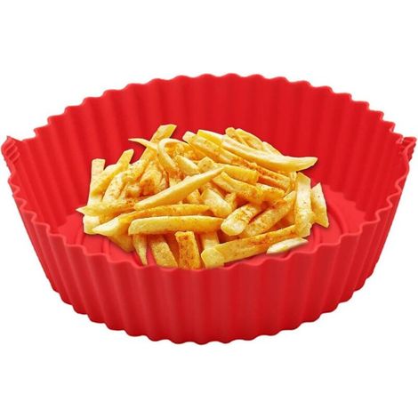 Piastra di cottura per friggitrice ad aria, padella in silicone antiaderente riutilizzabile, padella in silicone antiaderente facile da pulire, rossa (1/4)