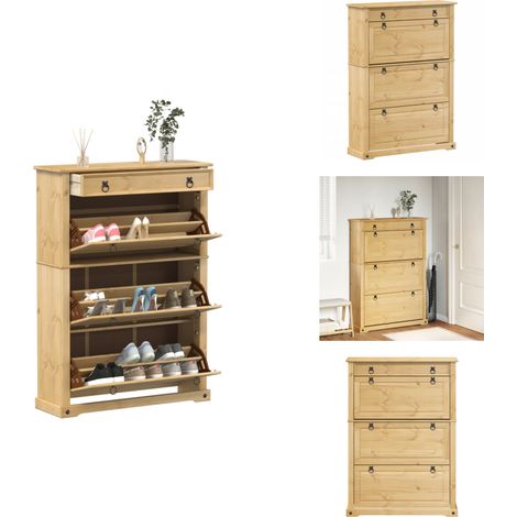 Armoire à chaussures Corona 99x32x138 cm bois de pin massif - Meuble Chaussure - Rangements Chaussures - Armoire À Chaussures - Meuble Entrée - Rangement Intérieur (1/5)