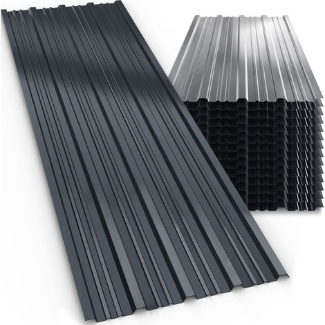 GARDEBRUK® 14x Trapezblech 110x46cm = 7m² verzinkt Rostresistent Wetterfest Profilblech Dachblech Wellblech Dachplatten Gerätehaus Carport anthrazit (1/5)