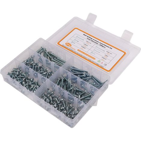 Lot de 200 vis autoperceuses à tête ronde cruciforme en acier au carbone zingué bleu et blanc pour matériaux non métalliques (1/5)