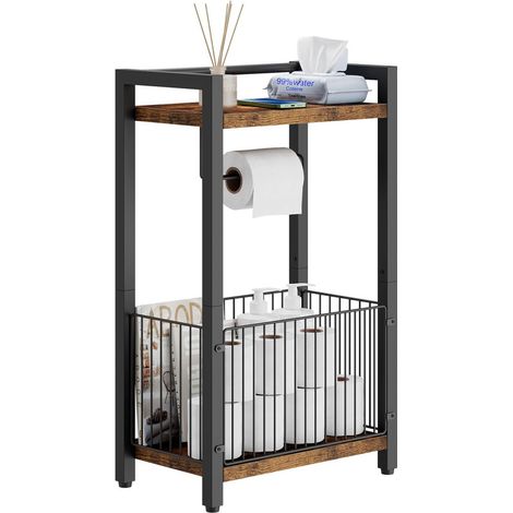 Freestanding Toilet Paper Holder Stand with Storage Shelf, Bathroom Toilet Tissue Roll Dispenser with Extra Space for Rolls and Magazines (1/5)
