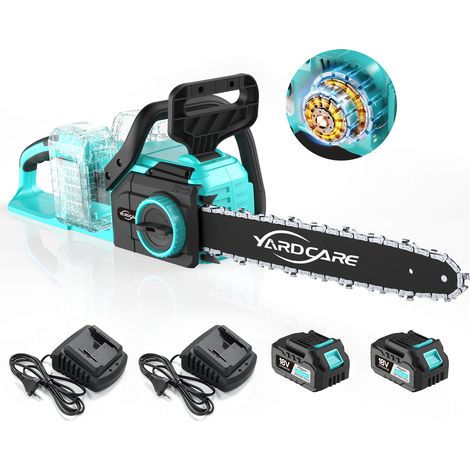 YARDCARE Akku-Kettensäge 16 Zoll mit LED-Display, Kettensäge mit 2x4Ah akku mit Werkzeugloser Kettenspannung, Motorsäge Elektrische, Geschwindigkeit 15/20 m/s,Handkettensäge Akku für Gartenscheren (1/4)