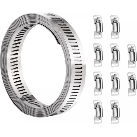 Abrazadera para mangueras - acero inoxidable, carrete de 5 m y 10 fijaciones ajustables para mangueras, radiadores y conductos de combustible. (1/5)
