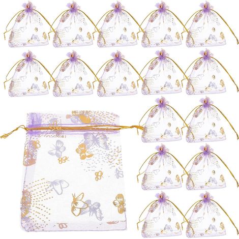 100 goldene Organza-Geschenktüten, 10 x 12 cm, mit Kordelzug (1/5)