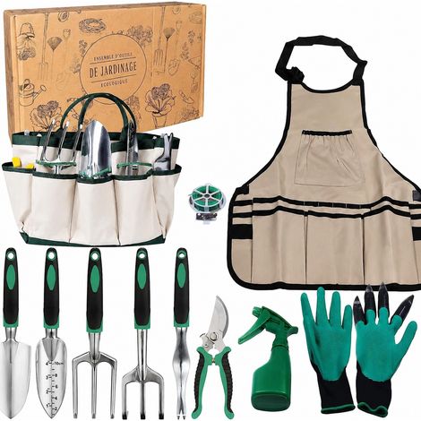 Kit jardinage 11 pièces aluminium et acier inoxydable, pelle et râteau, 31 × 7,5 × 7,5 cm, 1,5 kg – Livraison gratuite (1/5)