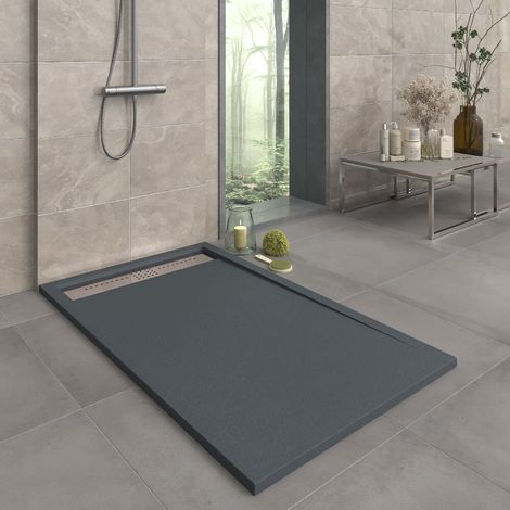 Receveur de douche 80x150 cm extra plat en résine minérale ORION anthracite (1/5)