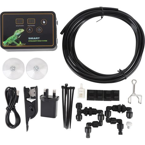 Système de brumisation pour terrarium avec minuterie, contrôle tactile silencieux, 2 buses orientables 360°, idéal reptiles (1/5)