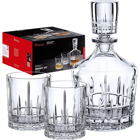 Lot de 3 verres à whisky en cristal avec carafe de 750 ml et 2 verres à whisky de 368 ml Passe au lave-vaisselle (1/5)