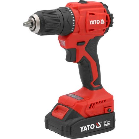 YATO, modelo YT-827788, Atornilladora 18V Li-Ion 1x2,0Ah 45Nm, ideal para tareas de atornillado y bricolaje, herramienta potente y duradera para proyectos de mantenimiento y reparación.