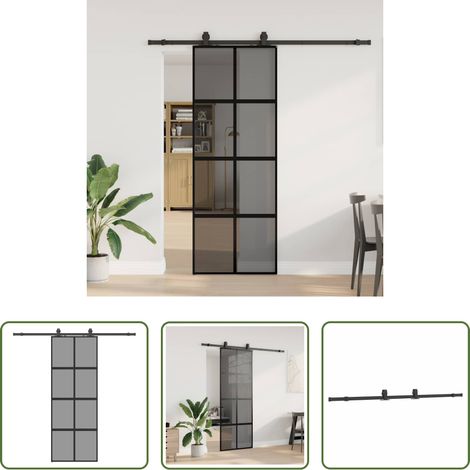Sécurité - Porte coulissante kit quincaillerie noir 76x205 cm verre trempé (1/5)