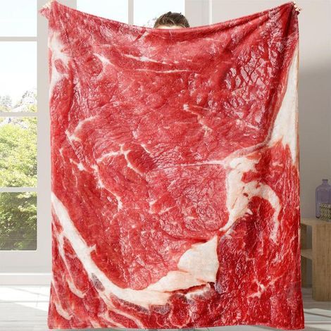 Couverture en flanelle à motif viande, 1 pièce, douce et confortable, livrée avec un sac de rangement, convient pour les canapés, les lits, les fauteuils, les voyages, le camping, les bureaux et autre (1/5)