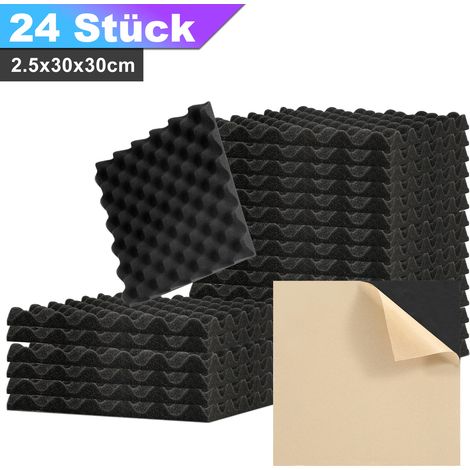 Randaco Pannelli fonoassorbenti adesivi 24 pz, profilo ondulato 30x30x2,5cm neri