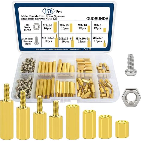 176 Pièces M3 Laiton Entretoises Hexagonales Mâles Femelles PCB Conseil Hex Colonne Vis Écrou Boulon Assortiment Kit, pour PCB Carte Mère