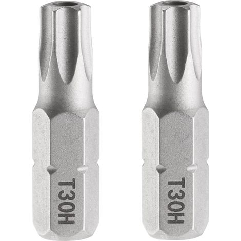 2pcs T30H Embout de Tournevis Torx 1/4" Tige Hexagonale 25mm/1" Longueur Magnétique Tête Étoile à 6 Pans Acier S2 Embout de Tournevis avec Trou (1/5)