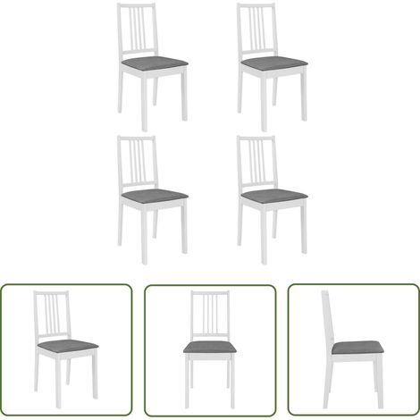 The Living Store Chaises à manger avec coussins lot de 4 blanc bois solide - Chaise De Salle À Manger - Chaises De Cuisine - Chaises Modernes - Chaises Confortables - Chaises Blanches (1/5)