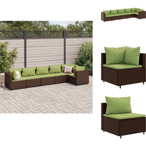 6-tlg. Garten-Lounge-Set mit Kissen Braun Poly Rattan - Gartengeset - Loungeset - Gartenmöbel - Rattan Möbel - Gartenlounger (1/5)