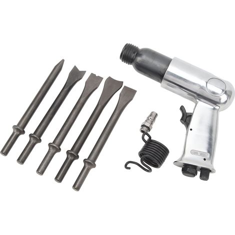 Kit de Marteau Pneumatique Burin pour Réparation Auto, Outil de Chisel à Air Comprimé, Perforateur 190mm, Dégrippage Plaquettes de Frein, Cylindre Moyen, Puissant (1/5)
