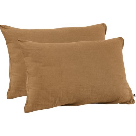 Lot 2 taies d'oreillers 50x70 cm double gaze de coton camel - PEPA 2 (1/5)