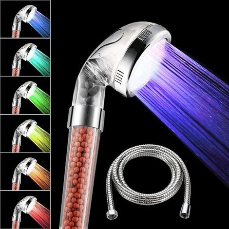 Shower Head with Hose, 7 Colors Changing, with LED Pressure, Water Saver, Temperature Regulator, Water Softener (1/5)