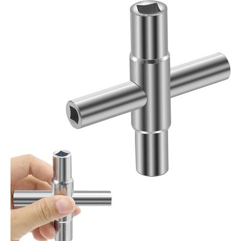 Clé Carrée 4 Voies, Clé Utilitaires de Purge Cle Plombier - Dimensions Intérieures : 6,5 mm/7 mm/8 mm/9 mm pour Boîtier Électrique, Gaz, Eau, Armoire (1/5)