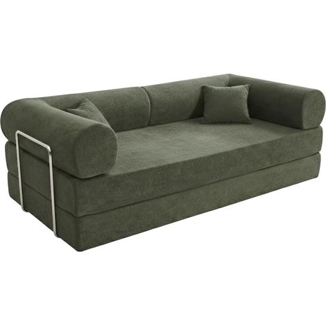 Oviala – Canapé convertible 2 places en tissu 204 cm – Coussins modulables 35 x 35 cm – Mousse haute densité 32 kg/m³ – Couchage 200 x 200 cm (1/5)