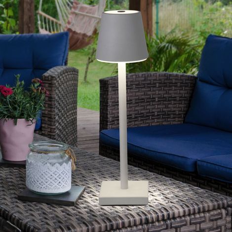 Außen Tischleuchte Tischlampe weiß LED Touchdimmer Akku dimmbar Gartenleuchte USB, Metall Kunststoff, 8x LED warmweiß, LxBxH 12x12x38 cm