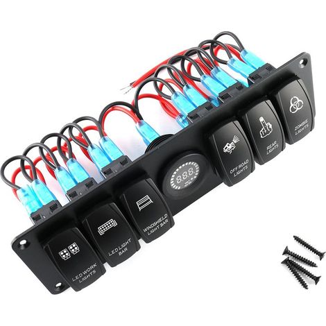 6-fach Wippschalter-Panel mit farbiger LED-Voltmeteranzeige für Auto, Boot und Wohnmobil (1/5)