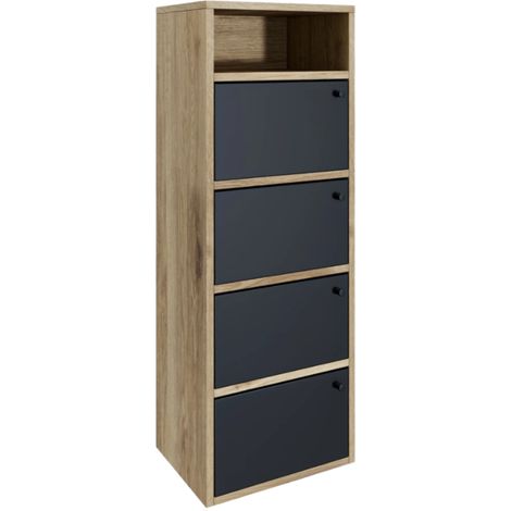 Scarpiera Salvaspazio 4 Ante 1 Vano 5 Ripiani da Ingreso Armadio Multiuso in Legno - Nero e Rovere (1/5)