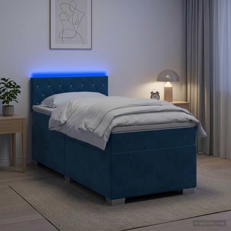 Cama con Base Tapizada, Colchón y Luz LED Azul 90 x 190 cm (1/5)