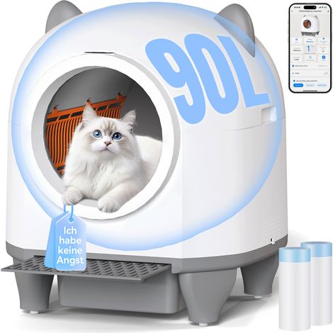 Devoko – Litière autonettoyante pour chat 90L – Contrôle intelligent via application – 6 capteurs de sécurité – Pour chats jusqu'à 10 kg
