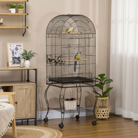 Cage volière perrucheuse avec roues en métal noir 51x51x153cm - à oiseaux et canaris